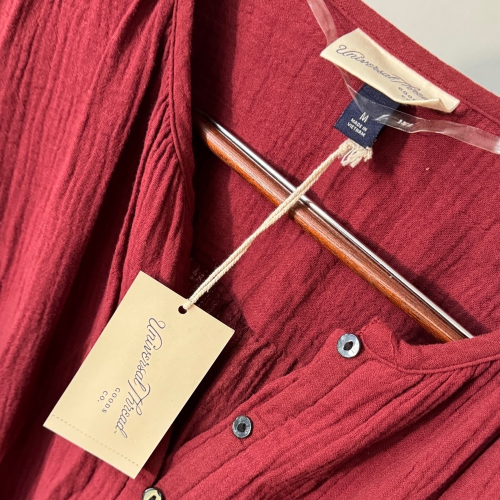 Universal Thread Wine Red Textured Button-Up Midi Dress - Picture 2 of 11